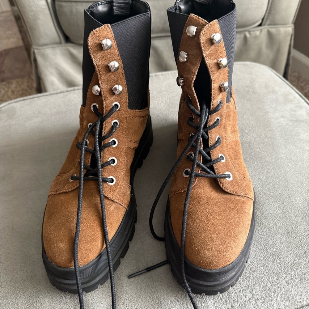 Marc Fisher Tan Suede Combat Boots